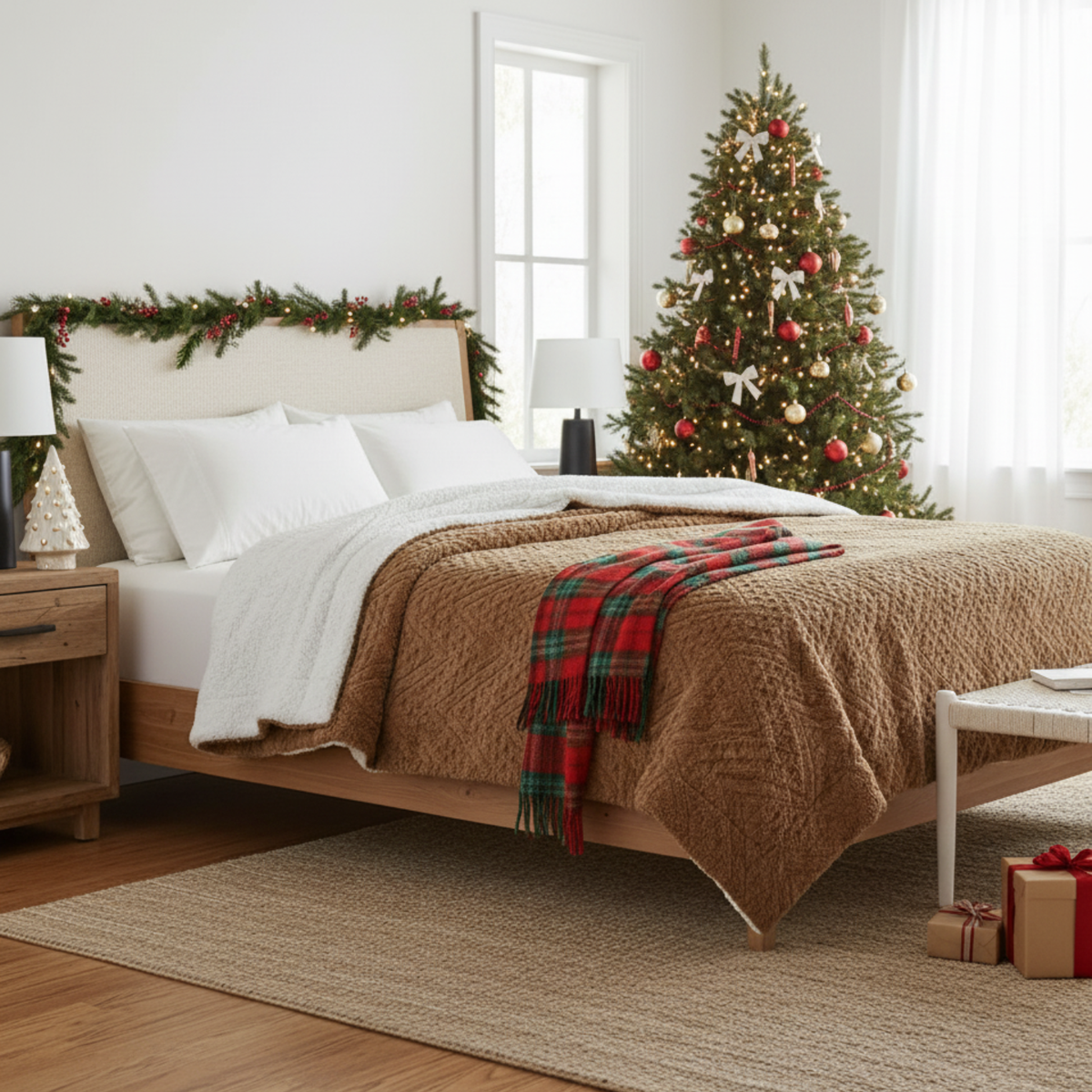 Caramel Chevron Faux Fur & Sherpa Throw Blanket