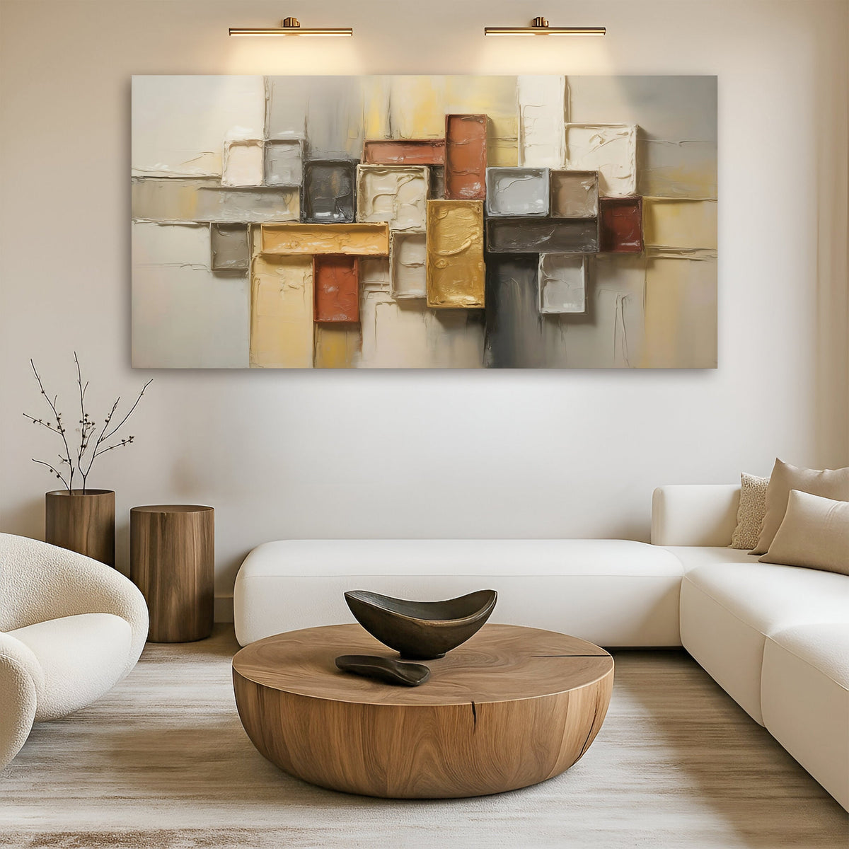 Warm Geometric Abstract Canvas Wall Art