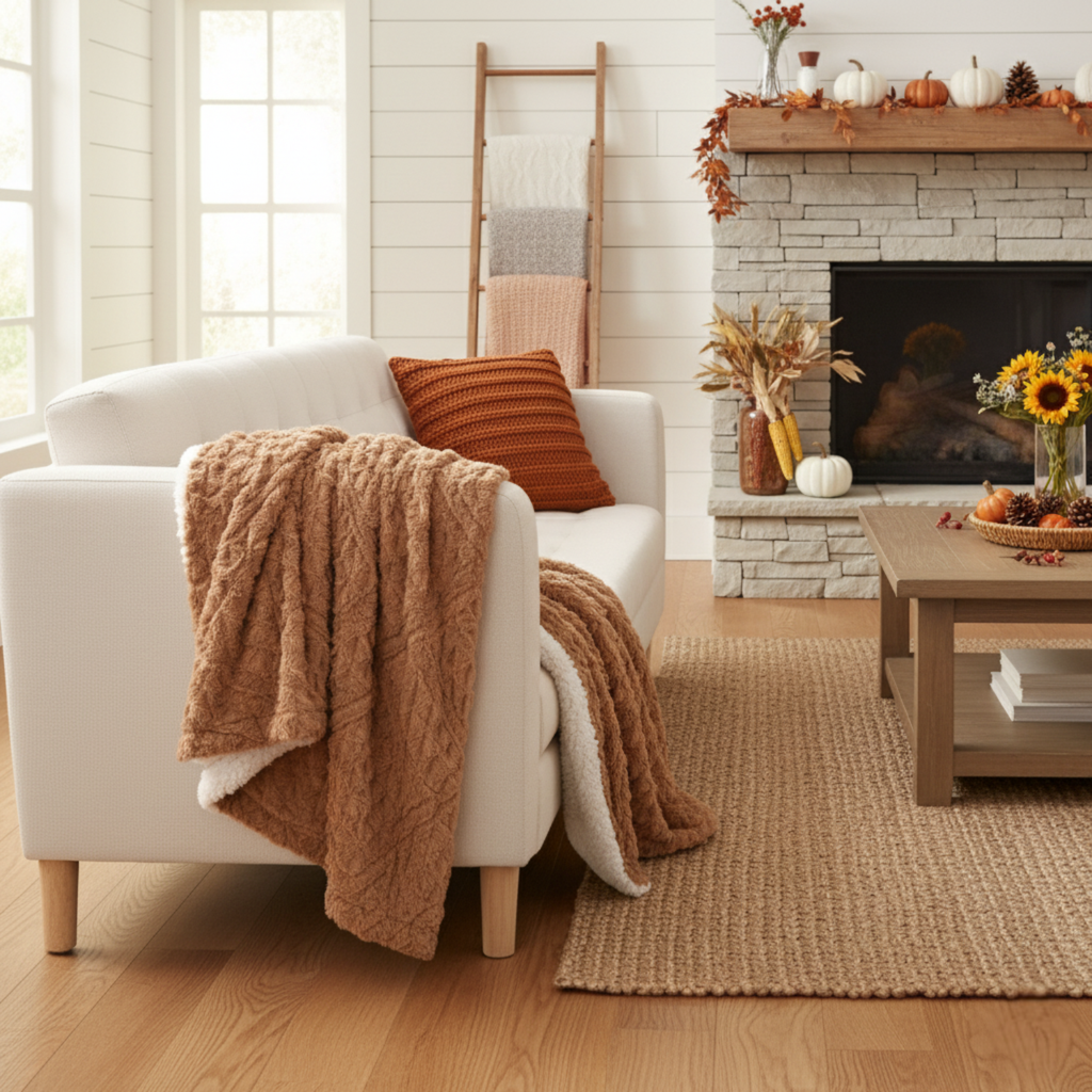 Caramel Chevron Faux Fur & Sherpa Throw Blanket