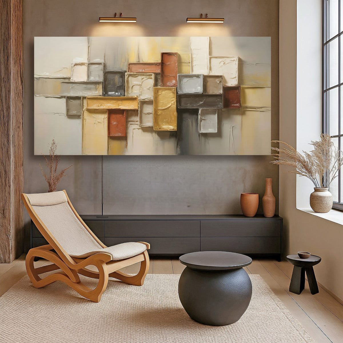 Warm Geometric Abstract Canvas Wall Art