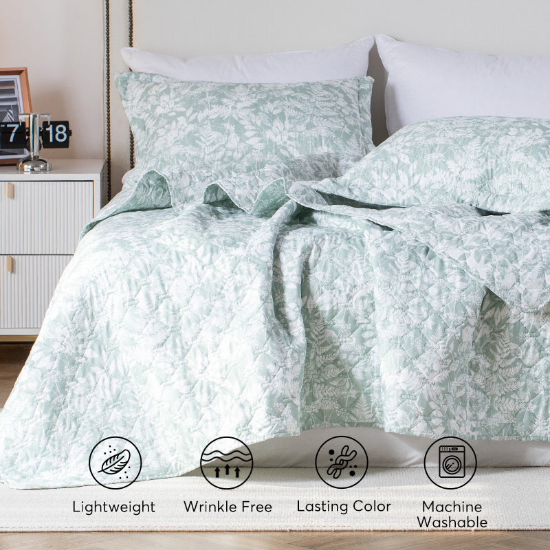 Green Botanical Reversible Quilt Set