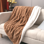 Caramel Chevron Faux Fur & Sherpa Throw Blanket