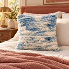 Blue & Ivory Plush Textured Throw Pillow – 22″