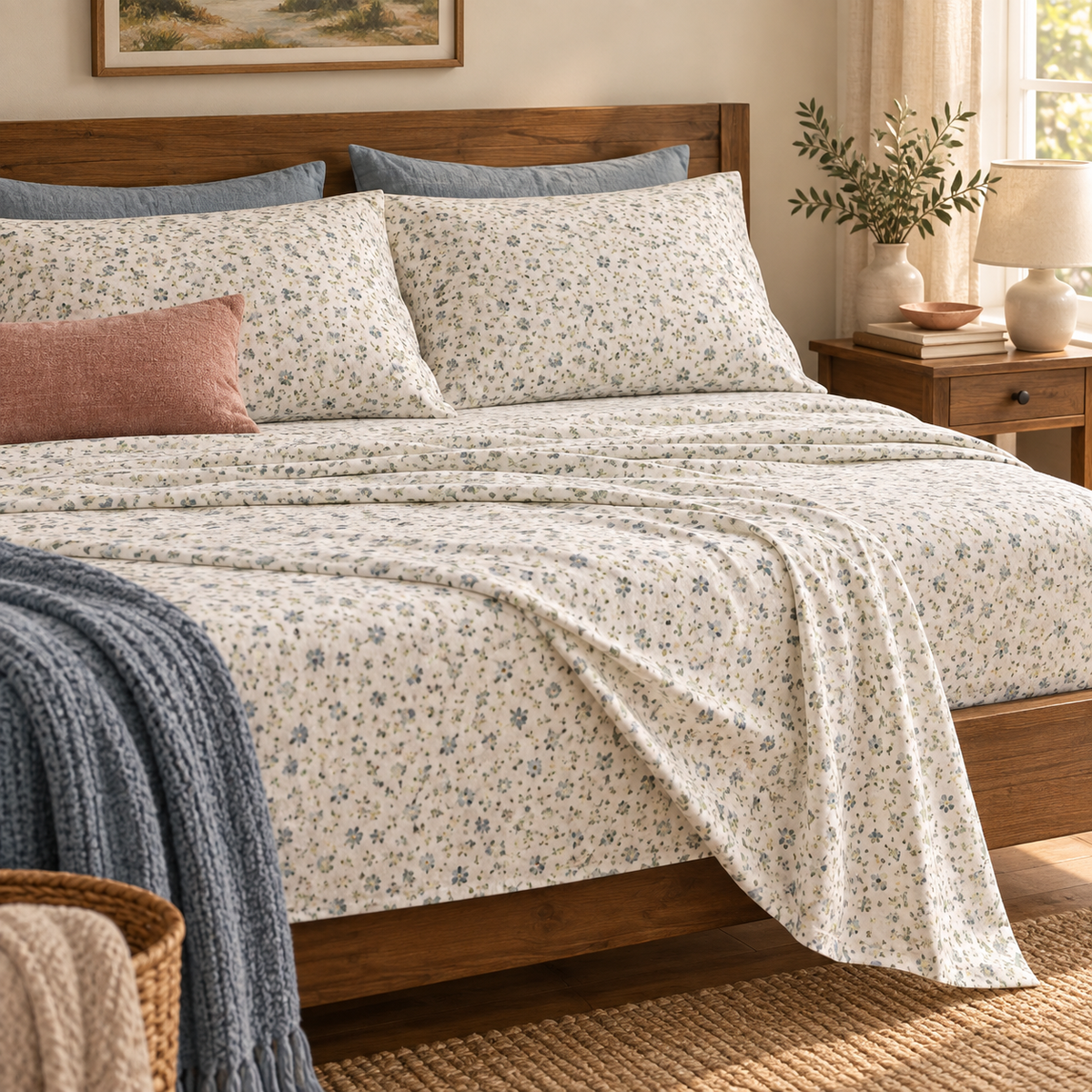 Turkish Cotton Floral  Flannel Sheet Set