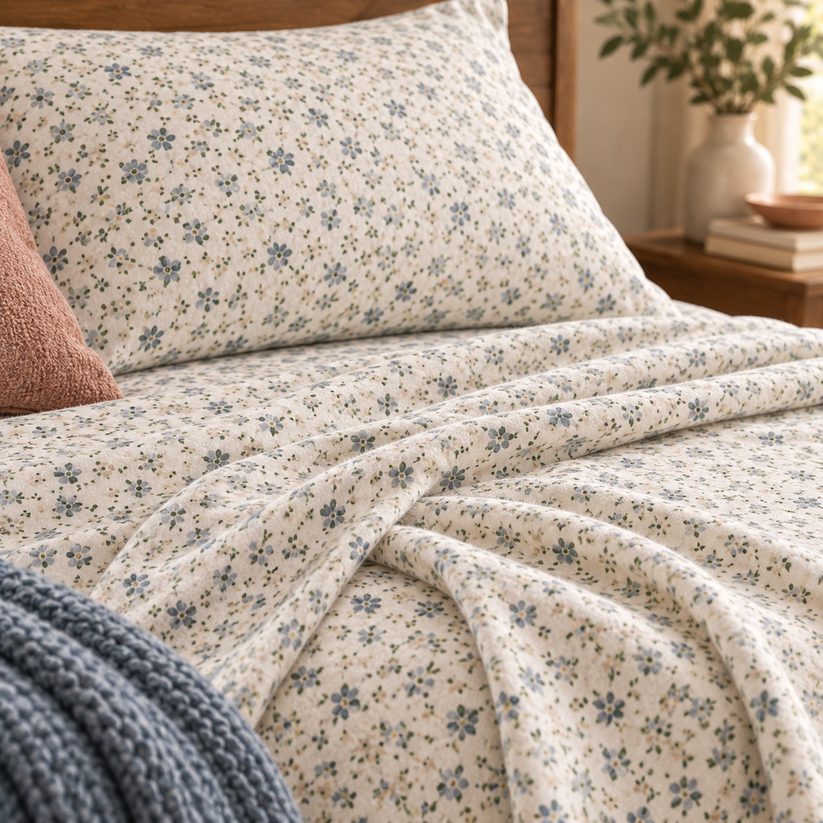 Turkish Cotton Floral  Flannel Sheet Set