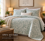Green Botanical Reversible Quilt Set