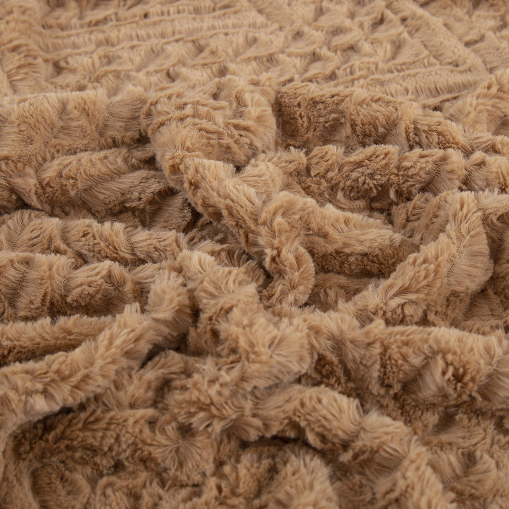 Caramel Chevron Faux Fur & Sherpa Throw Blanket