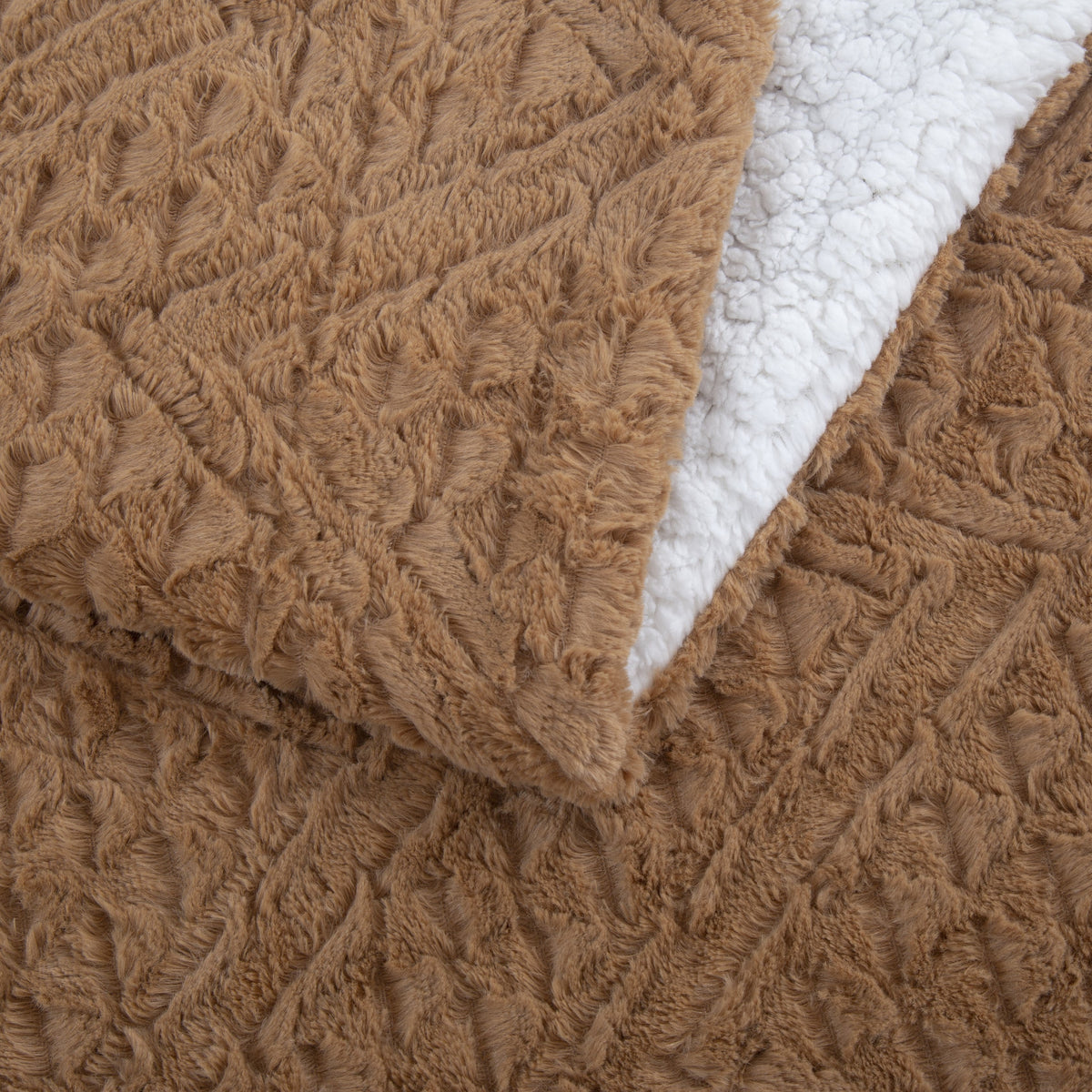 Caramel Chevron Faux Fur & Sherpa Throw Blanket