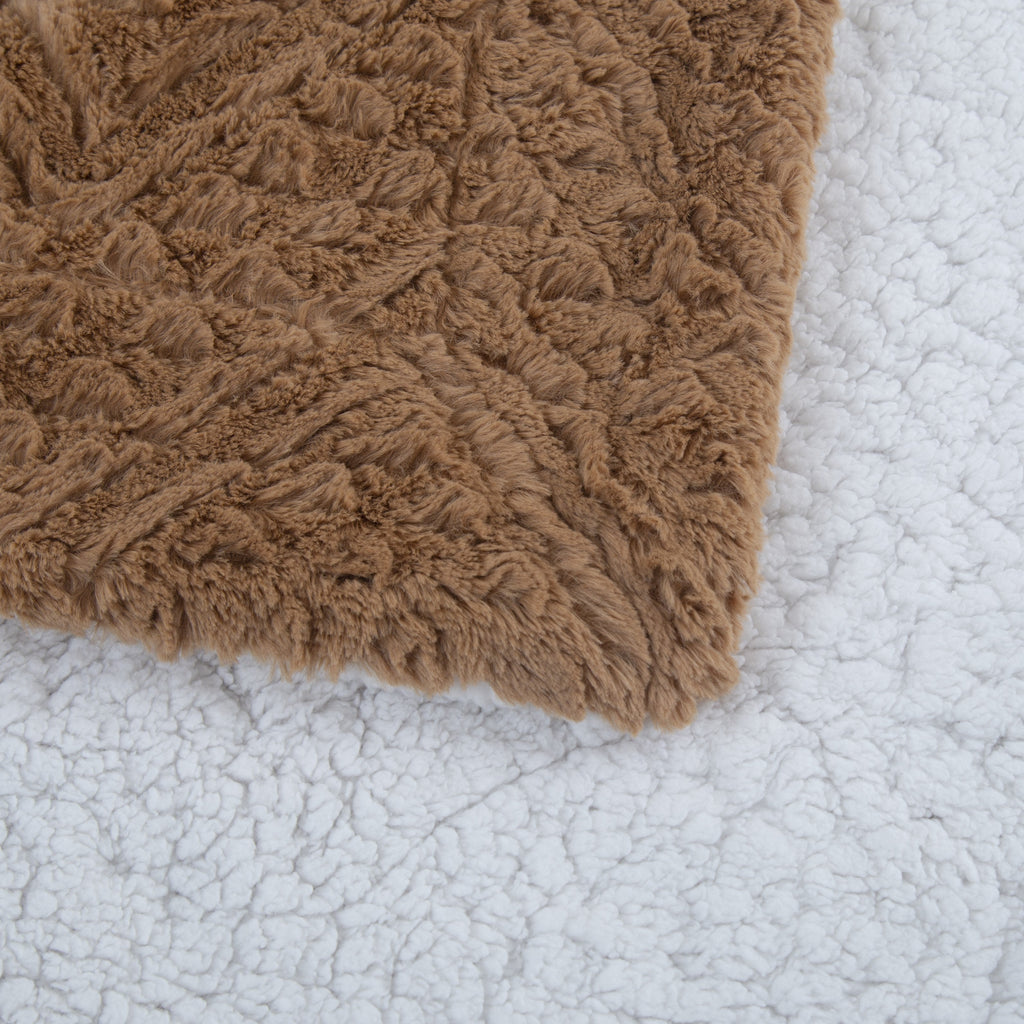 Caramel Chevron Faux Fur & Sherpa Throw Blanket