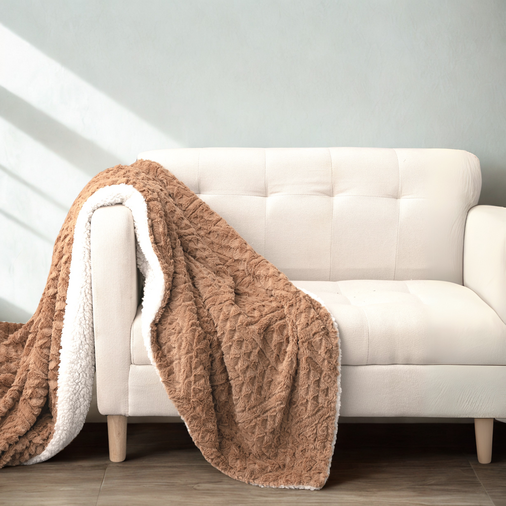 Caramel Chevron Faux Fur & Sherpa Throw Blanket