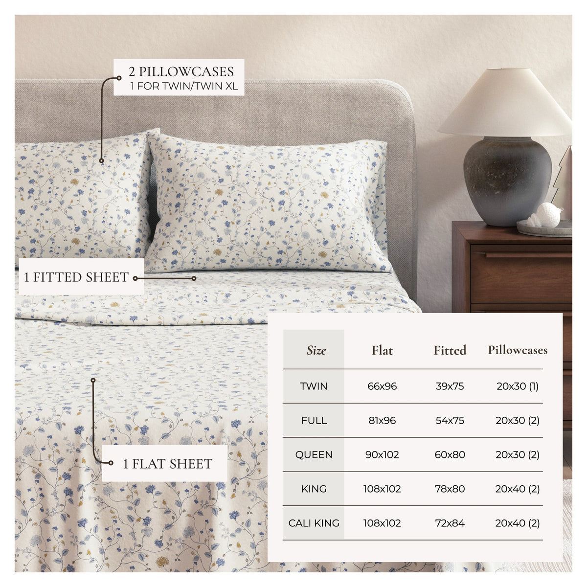 Turkish Cotton Floral  Flannel Sheet Set