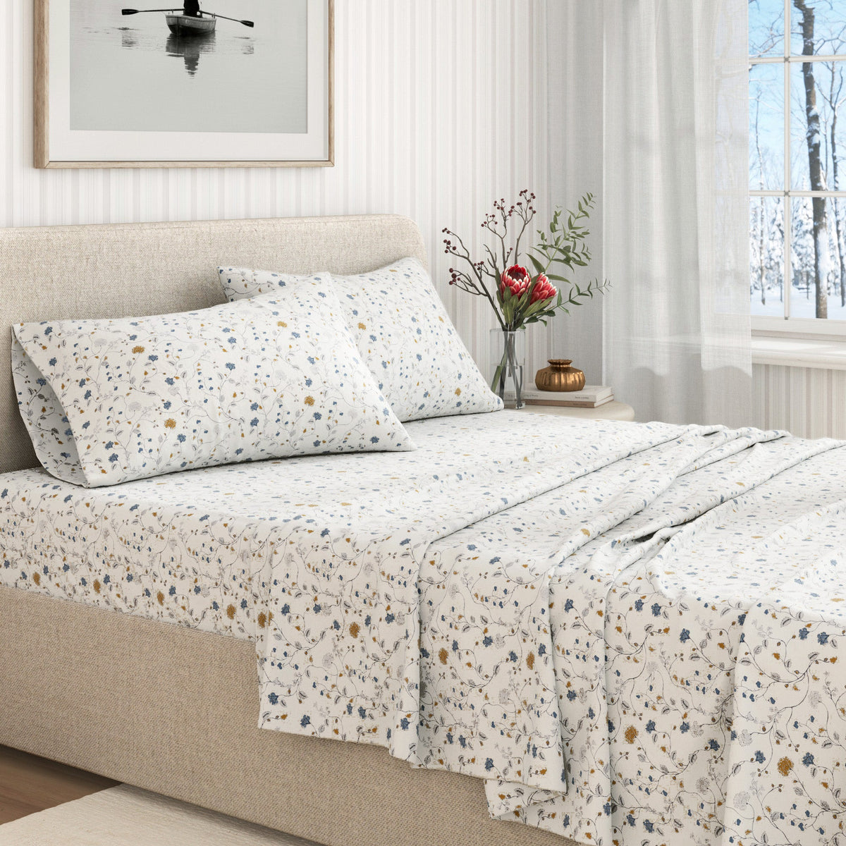 Turkish Cotton Floral  Flannel Sheet Set